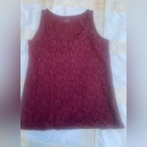 LOFT Burgundy Lace Tank Top